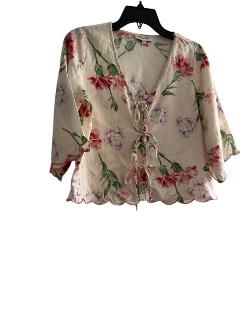 Laura Ashley Cream Floral Tie-Front Peasant Blouse